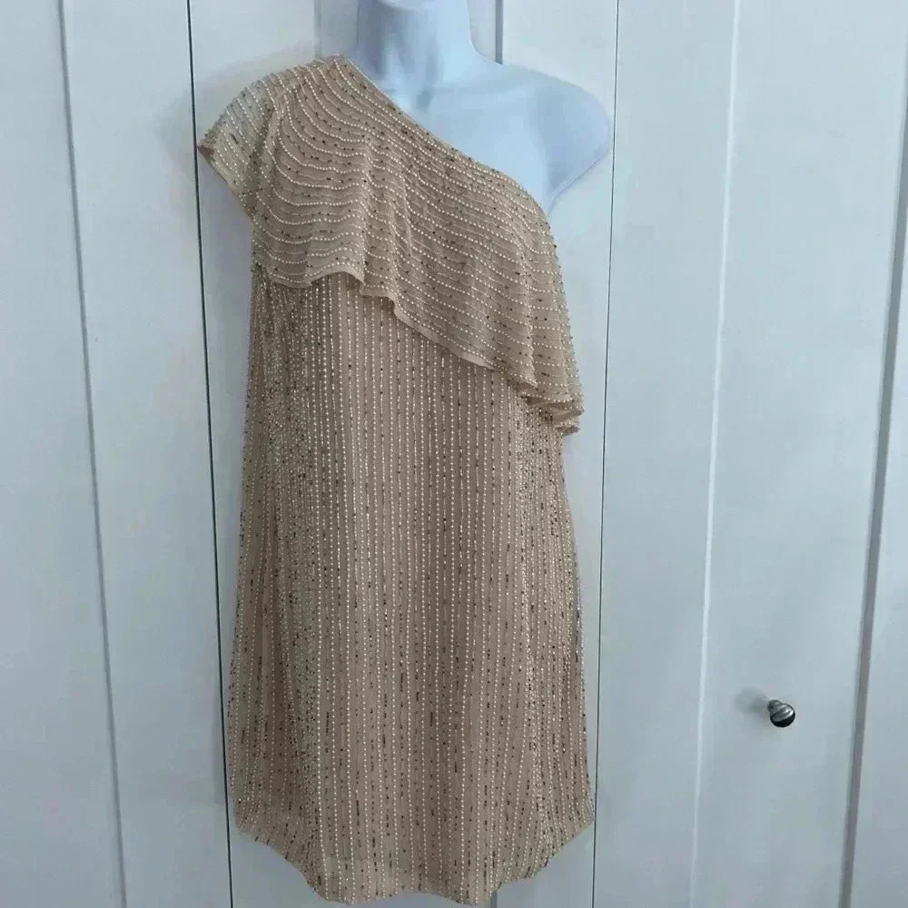 One33 Social One-Shoulder Beaded Cocktail Prom Dress